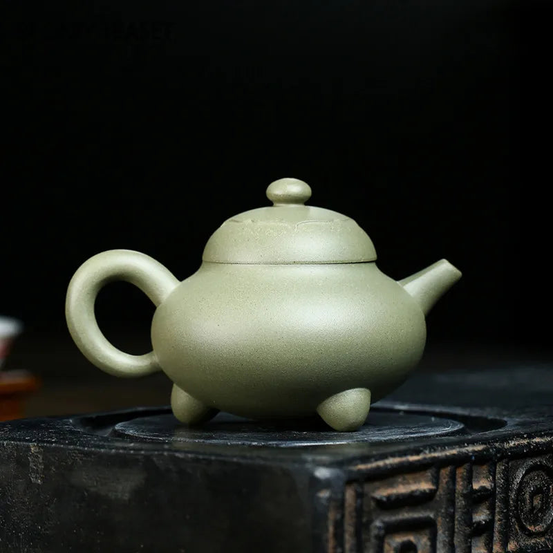 130ml Authentic Chinese Yixing Purple Clay Teapots Famous Artists Handmade Tripod Shape Tea Pot Raw Ore Kettle Zisha Tea Set