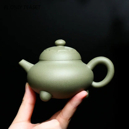 130ml Authentic Chinese Yixing Purple Clay Teapots Famous Artists Handmade Tripod Shape Tea Pot Raw Ore Kettle Zisha Tea Set