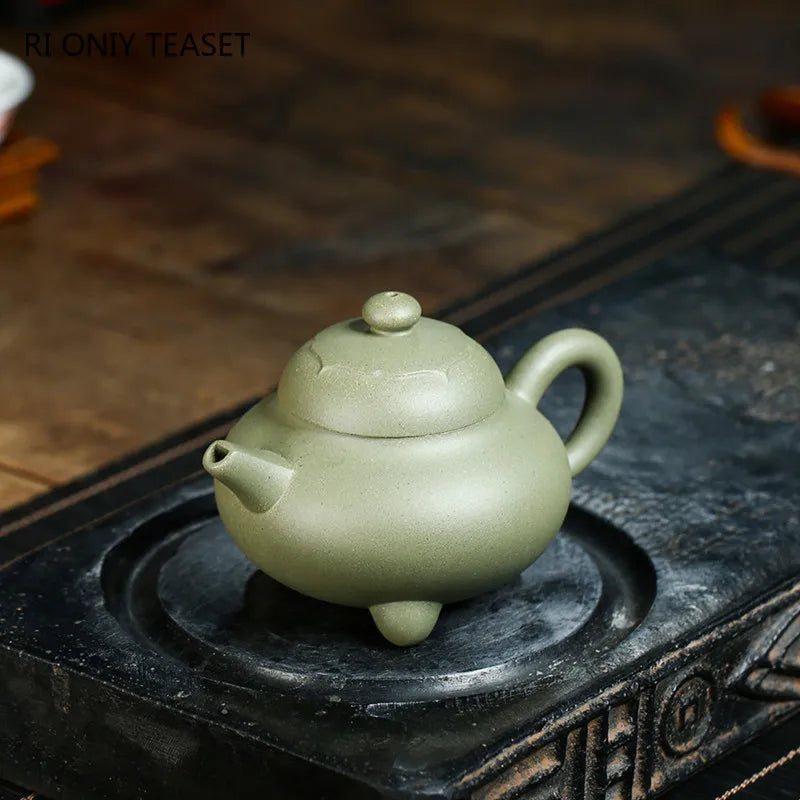 130ml Authentic Chinese Yixing Purple Clay Teapots Famous Artists Handmade Tripod Shape Tea Pot Raw Ore Kettle Zisha Tea Set