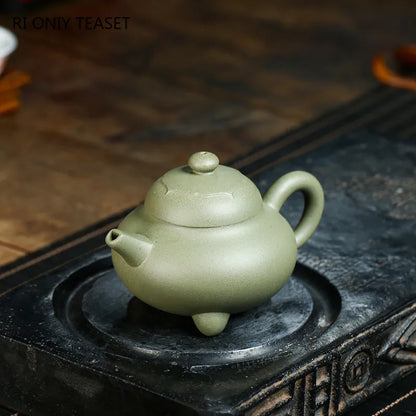 130ml Authentic Chinese Yixing Purple Clay Teapots Famous Artists Handmade Tripod Shape Tea Pot Raw Ore Kettle Zisha Tea Set