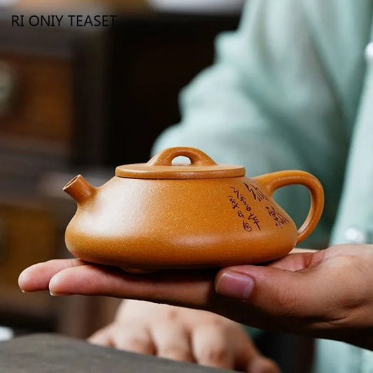 130ml Authentic Yixing Purple Clay Teapot Master Handmade Stone Scoop Tea Pot Raw Ore Duan Mud Kettle Chinese Zisha Tea Set