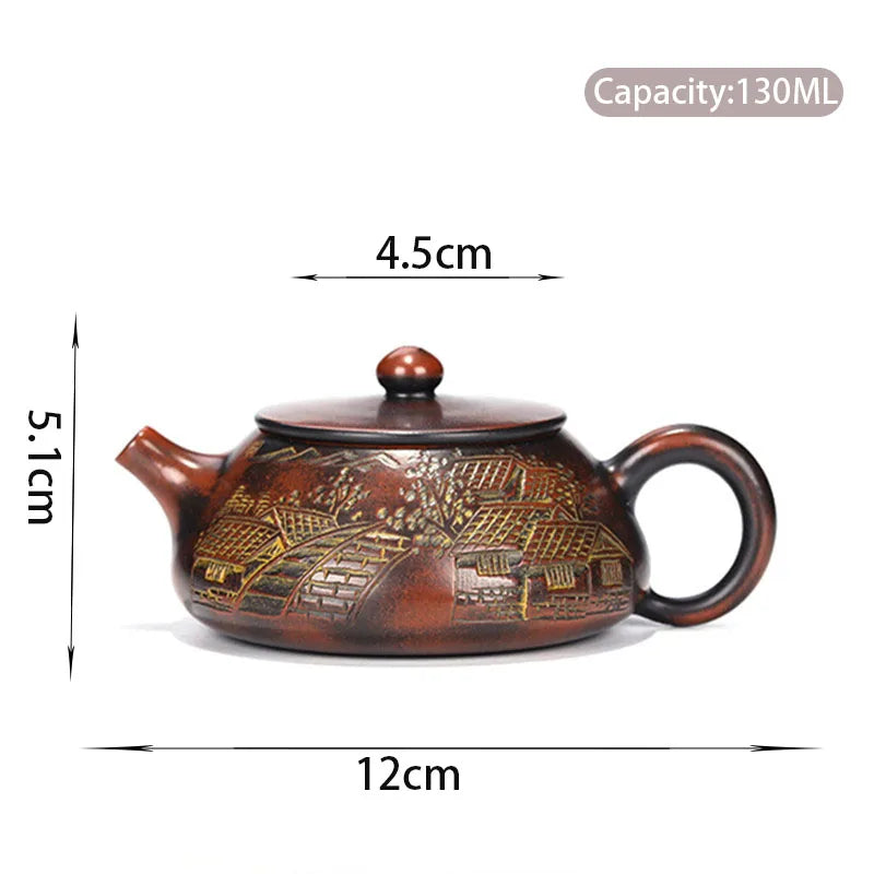 130ml Boutique Raw Ore Stone Scoop Tea Pot Yixing Purple Clay Teapots Handmade Ball Hole Filtration Kettle Tea Table Accessories