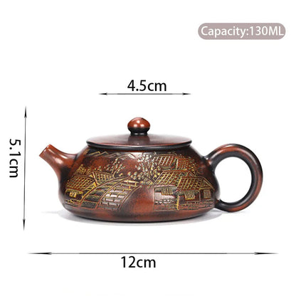 130ml Boutique Raw Ore Stone Scoop Tea Pot Yixing Purple Clay Teapots Handmade Ball Hole Filtration Kettle Tea Table Accessories