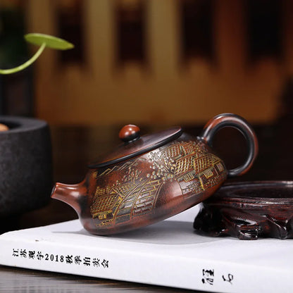 130ml Boutique Raw Ore Stone Scoop Tea Pot Yixing Purple Clay Teapots Handmade Ball Hole Filtration Kettle Tea Table Accessories