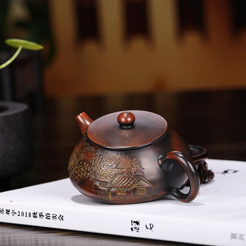 130ml Boutique Raw Ore Stone Scoop Tea Pot Yixing Purple Clay Teapots Handmade Ball Hole Filtration Kettle Tea Table Accessories