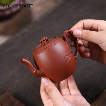 130ml Chinese Yixing High-end Purple Clay Teapots Beauty Kettle Famous Handmade Bamboo Joint Shape Tea Pot Raw Ore Zisha Tea Set