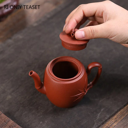 130ml Chinese Yixing High-end Purple Clay Teapots Beauty Kettle Famous Handmade Bamboo Joint Shape Tea Pot Raw Ore Zisha Tea Set