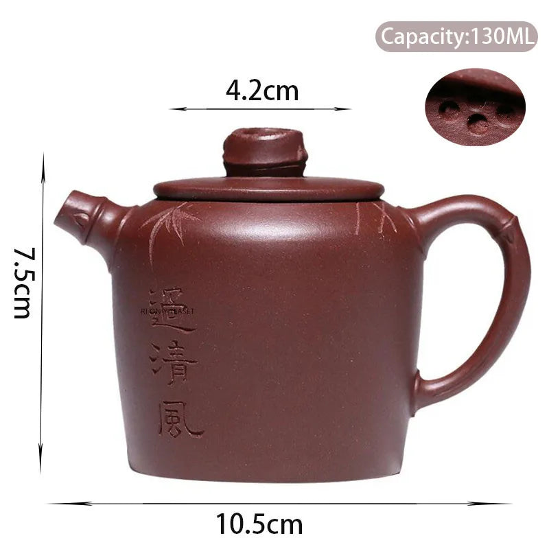 130ml Chinese Yixing High-end Purple Clay Teapots Famous Handmade Bamboo Leaves Tea Pot Kettle Zisha Tea Set Collection Gifts