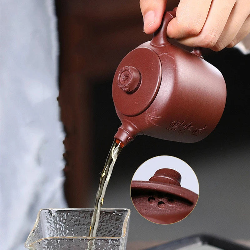 130ml Chinese Yixing High-end Purple Clay Teapots Famous Handmade Bamboo Leaves Tea Pot Kettle Zisha Tea Set Collection Gifts
