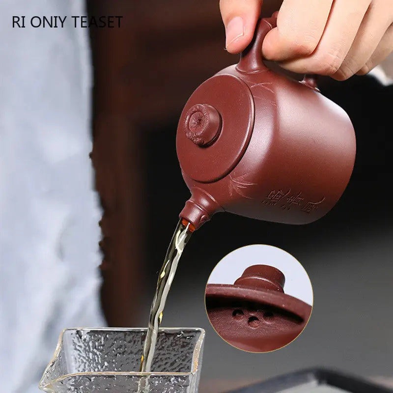 130ml Chinese Yixing High-end Purple Clay Teapots Famous Handmade Bamboo Leaves Tea Pot Kettle Zisha Tea Set Collection Gifts