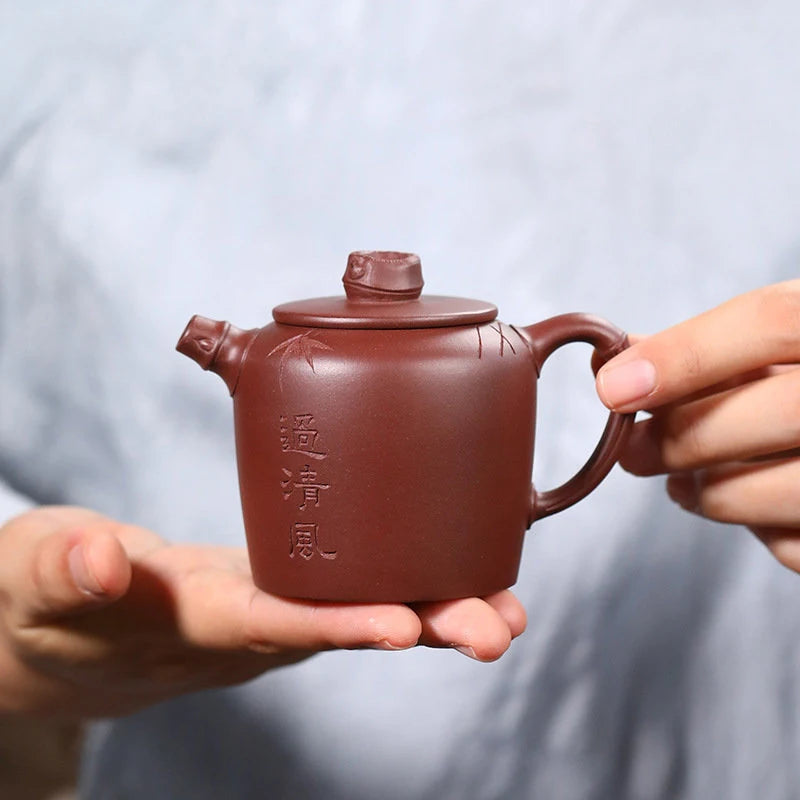 130ml Chinese Yixing High-end Purple Clay Teapots Famous Handmade Bamboo Leaves Tea Pot Kettle Zisha Tea Set Collection Gifts