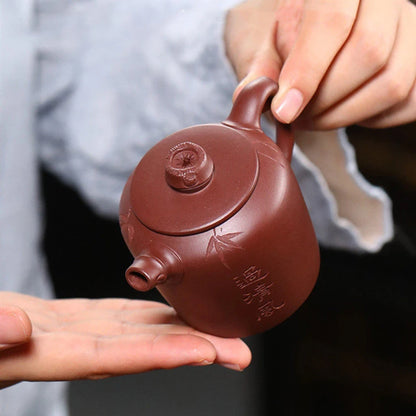 130ml Chinese Yixing High-end Purple Clay Teapots Famous Handmade Bamboo Leaves Tea Pot Kettle Zisha Tea Set Collection Gifts
