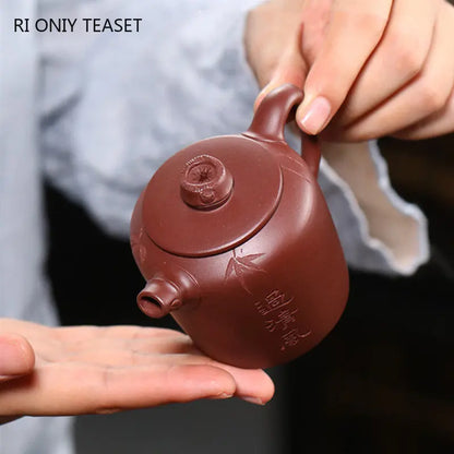 130ml Chinese Yixing High-end Purple Clay Teapots Famous Handmade Bamboo Leaves Tea Pot Kettle Zisha Tea Set Collection Gifts