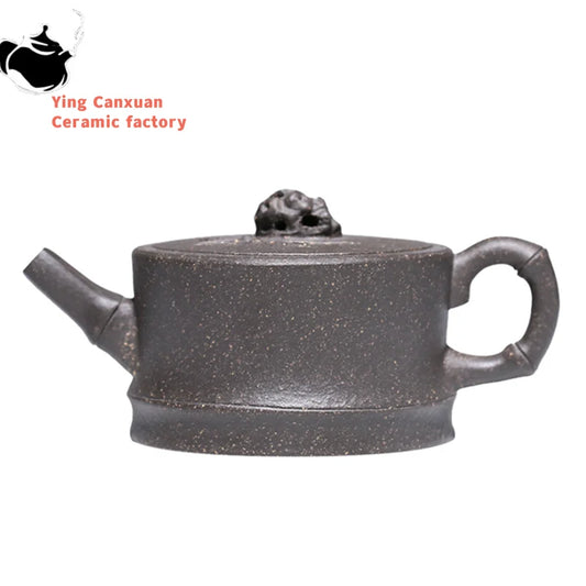 130ml Chinese Yixing Purple Clay Teapot Handmade Large Diameter Bamboo Segment Tea Pot Collection Kettle High-end Zisha Tea Set