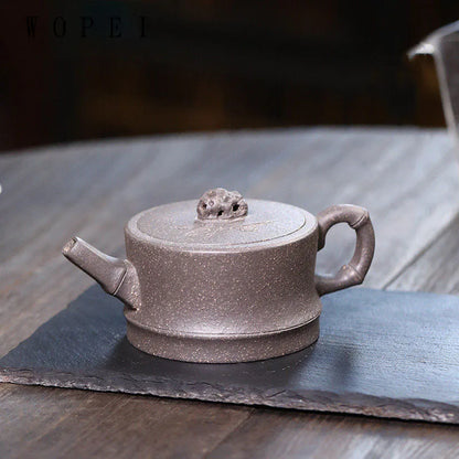 130ml Chinese Yixing Purple Clay Teapot Handmade Large Diameter Bamboo Segment Tea Pot Collection Kettle High-end Zisha Tea Set