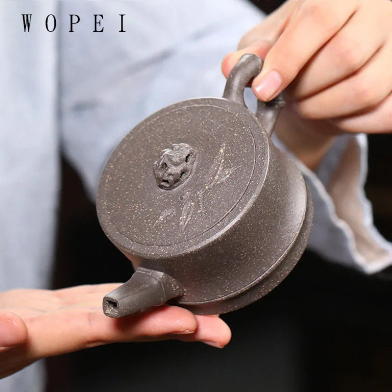 130ml Chinese Yixing Purple Clay Teapot Handmade Large Diameter Bamboo Segment Tea Pot Collection Kettle High-end Zisha Tea Set