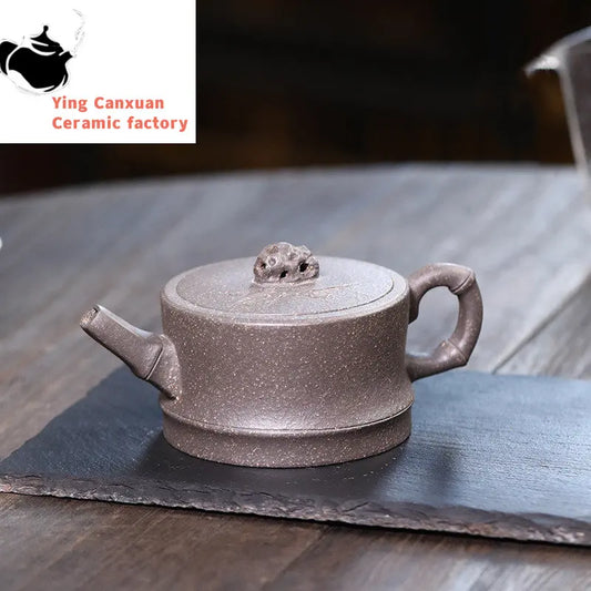 130ml Chinese Yixing Purple Clay Teapot Handmade Large Diameter Bamboo Segment Tea Pot Collection Kettle High-end Zisha Tea Set