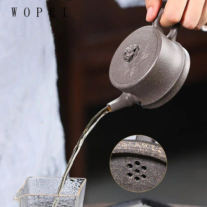 130ml Chinese Yixing Purple Clay Teapot Handmade Large Diameter Bamboo Segment Tea Pot Collection Kettle High-end Zisha Tea Set