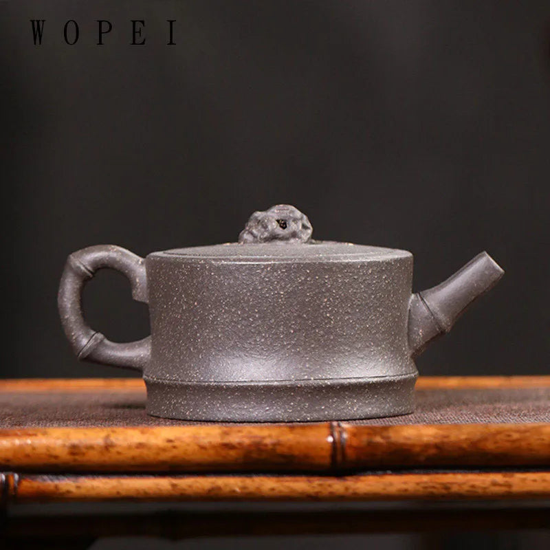 130ml Chinese Yixing Purple Clay Teapot Handmade Large Diameter Bamboo Segment Tea Pot Collection Kettle High-end Zisha Tea Set