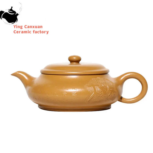 130ml Chinese Yixing Purple Clay Teapots Famous Artists Handmade Tea Pot Raw Ore Gold Zhu Mud Kettle Authentic Zisha Tea Set