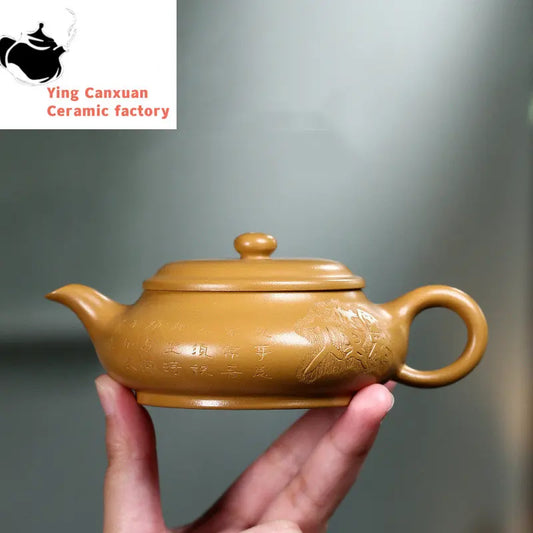 130ml Chinese Yixing Purple Clay Teapots Famous Artists Handmade Tea Pot Raw Ore Gold Zhu Mud Kettle Authentic Zisha Tea Set