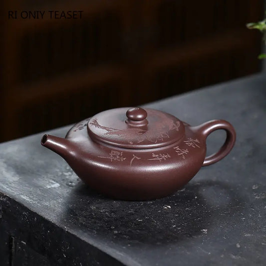 130ml Chinese Yixing Purple Clay Teapots Hand-carved Plum Blossoms Tea Pot Raw Ore Purple Mud Kettle Handmade Zisha Tea Set