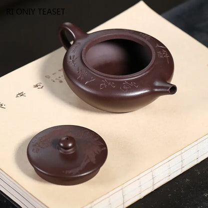 130ml Chinese Yixing Purple Clay Teapots Hand-carved Plum Blossoms Tea Pot Raw Ore Purple Mud Kettle Handmade Zisha Tea Set