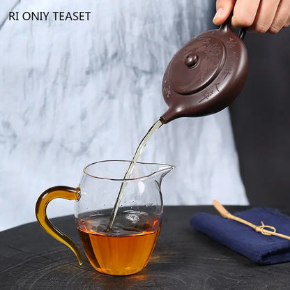 130ml Chinese Yixing Purple Clay Teapots Hand-carved Plum Blossoms Tea Pot Raw Ore Purple Mud Kettle Handmade Zisha Tea Set
