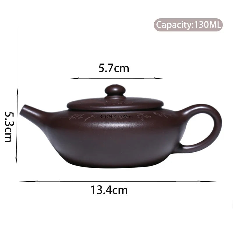 130ml Chinese Yixing Purple Clay Teapots Hand-carved Plum Blossoms Tea Pot Raw Ore Purple Mud Kettle Handmade Zisha Tea Set
