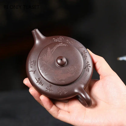 130ml Chinese Yixing Purple Clay Teapots Hand-carved Plum Blossoms Tea Pot Raw Ore Purple Mud Kettle Handmade Zisha Tea Set