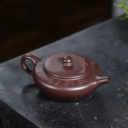 130ml Chinese Yixing Purple Clay Teapots Hand-carved Plum Blossoms Tea Pot Raw Ore Purple Mud Kettle Handmade Zisha Tea Set