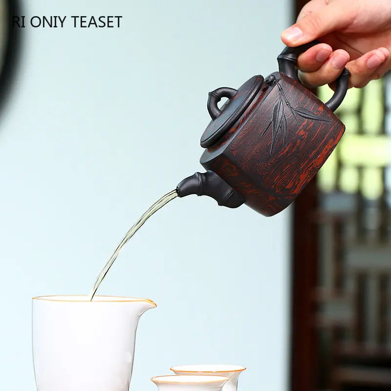 130ml Chinese Yixing Raw Ore Purple Clay Teapots Large Capacity Handmade Bamboo Leaf Tea Pot Beauty Kettle Famous Zisha Tea Set