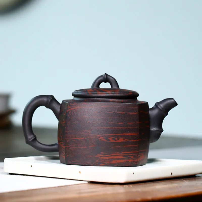 130ml Chinese Yixing Raw Ore Purple Clay Teapots Large Capacity Handmade Bamboo Leaf Tea Pot Beauty Kettle Famous Zisha Tea Set