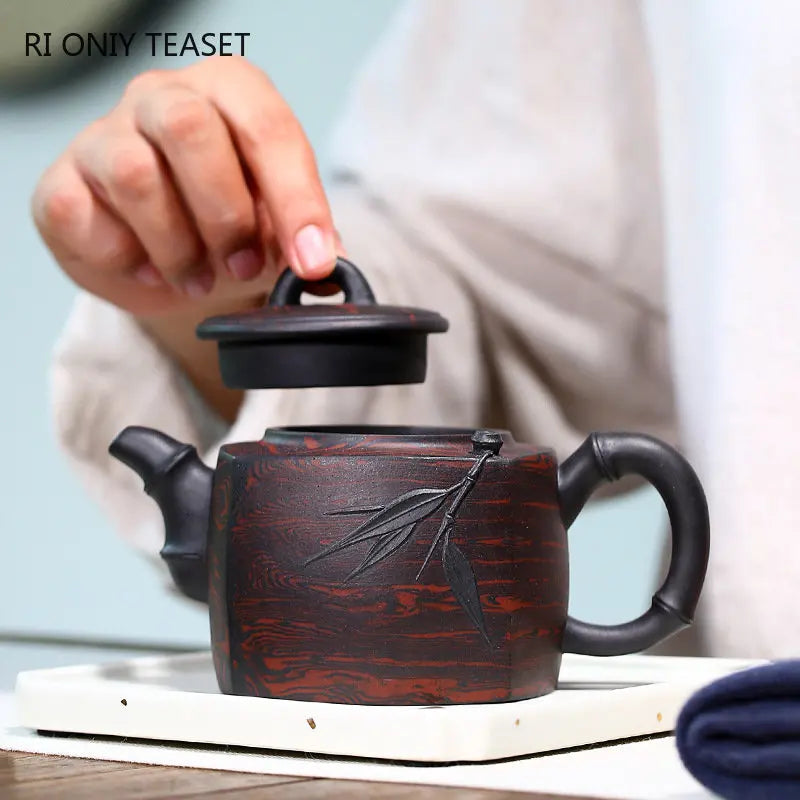 130ml Chinese Yixing Raw Ore Purple Clay Teapots Large Capacity Handmade Bamboo Leaf Tea Pot Beauty Kettle Famous Zisha Tea Set