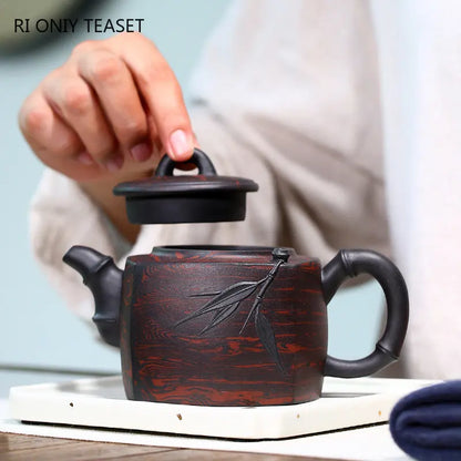 130ml Chinese Yixing Raw Ore Purple Clay Teapots Large Capacity Handmade Bamboo Leaf Tea Pot Beauty Kettle Famous Zisha Tea Set
