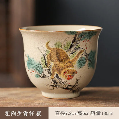 130ml Coarse Pottery Tea Ware Chinese Zodiac Tea Cup Dragon Large Capacity Master Cup Chinese Kungfu Tea Set for Pu'er Tea