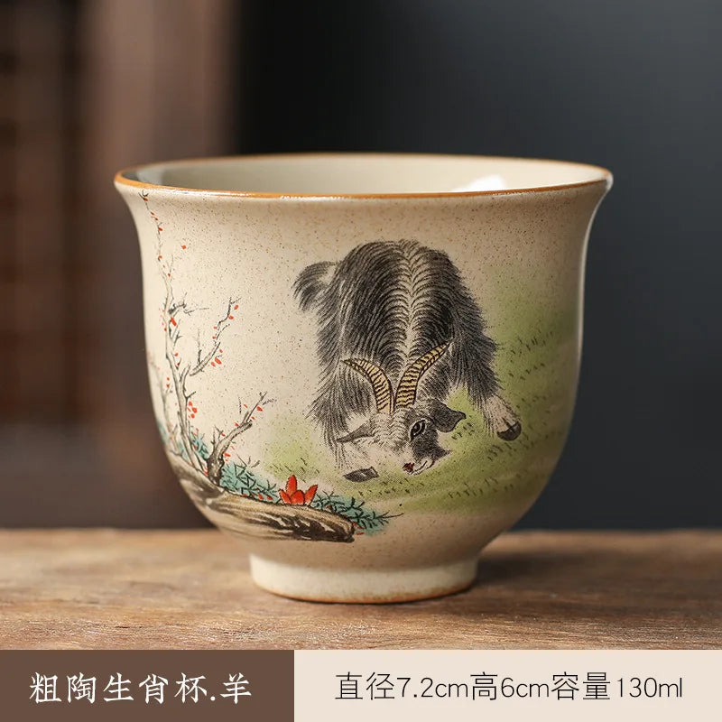 130ml Coarse Pottery Tea Ware Chinese Zodiac Tea Cup Dragon Large Capacity Master Cup Chinese Kungfu Tea Set for Pu'er Tea