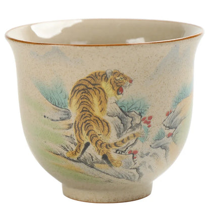 130ml Coarse Pottery Tea Ware Chinese Zodiac Tea Cup Dragon Large Capacity Master Cup Chinese Kungfu Tea Set for Pu'er Tea