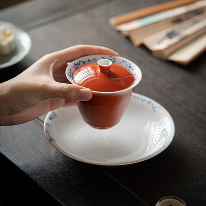 130ml Handwritten Poetry and Prose Ceramic Cover Bowls Chinese  Anti Scalding Tea Bowls with Lid Tea Making Gaiwan Kung Fu Tools