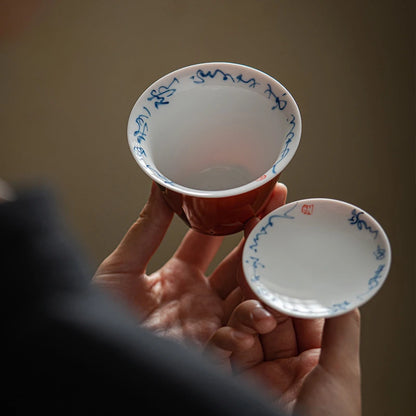 130ml Handwritten Poetry and Prose Ceramic Cover Bowls Chinese  Anti Scalding Tea Bowls with Lid Tea Making Gaiwan Kung Fu Tools