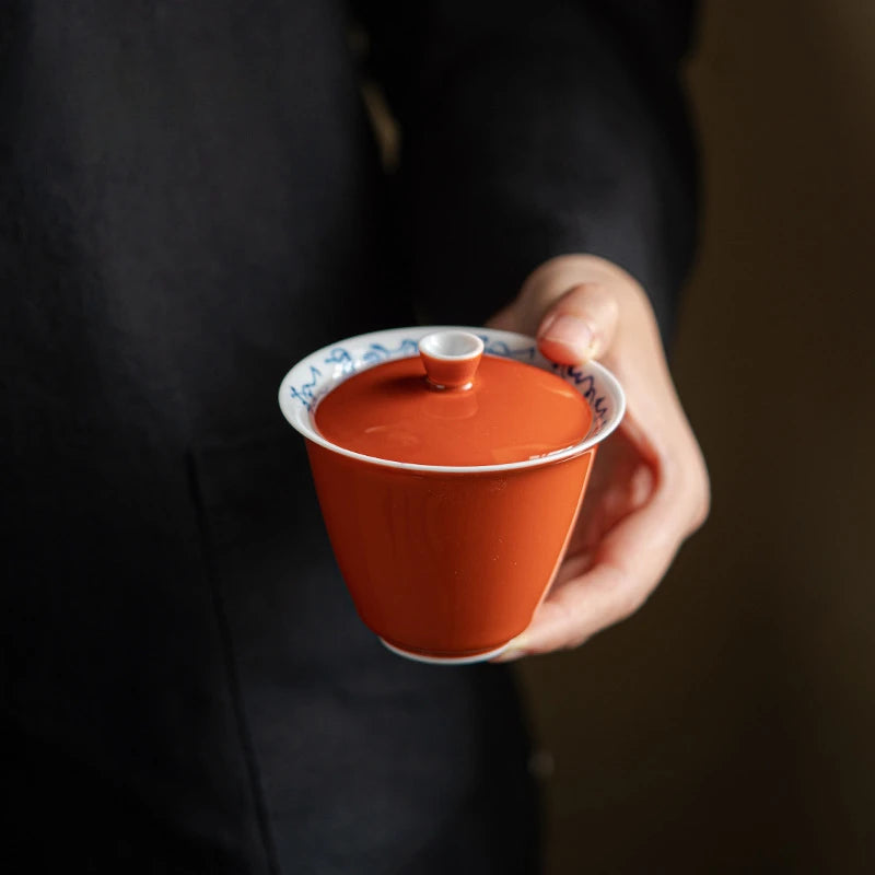 130ml Handwritten Poetry and Prose Ceramic Cover Bowls Chinese  Anti Scalding Tea Bowls with Lid Tea Making Gaiwan Kung Fu Tools
