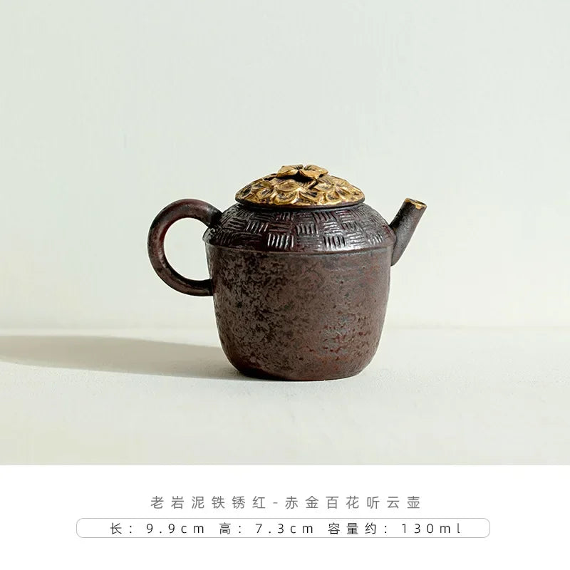 130ml Old Rock Mud Coarse Pottery Tea Pot Creative Rust Red Glaze Pot Zen Tea Making Kettle with Ball Hole Filter Art Collection