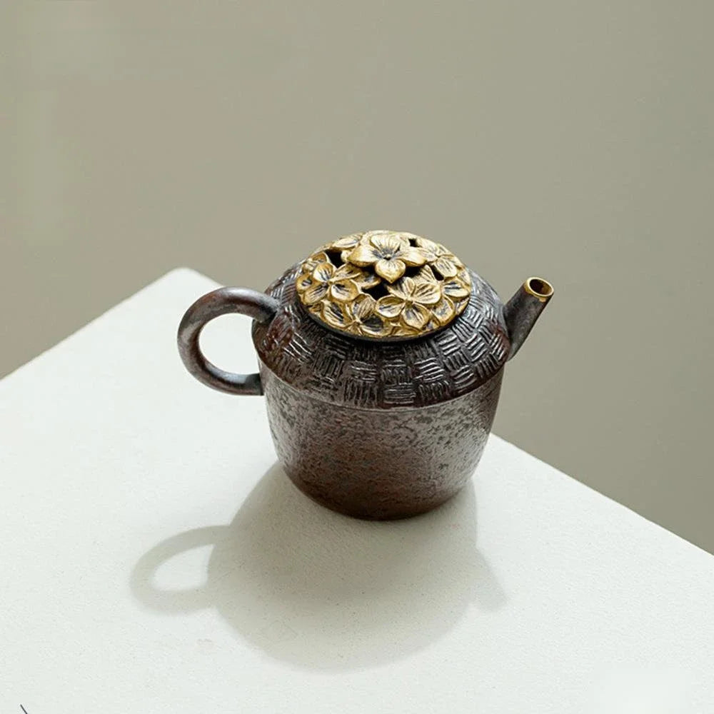 130ml Old Rock Mud Coarse Pottery Tea Pot Creative Rust Red Glaze Pot Zen Tea Making Kettle with Ball Hole Filter Art Collection