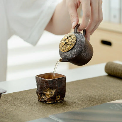 130ml Old Rock Mud Coarse Pottery Tea Pot Creative Rust Red Glaze Pot Zen Tea Making Kettle with Ball Hole Filter Art Collection
