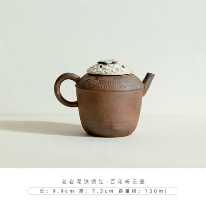 130ml Old Rock Mud Coarse Pottery Tea Pot Creative Rust Red Glaze Pot Zen Tea Making Kettle with Ball Hole Filter Art Collection