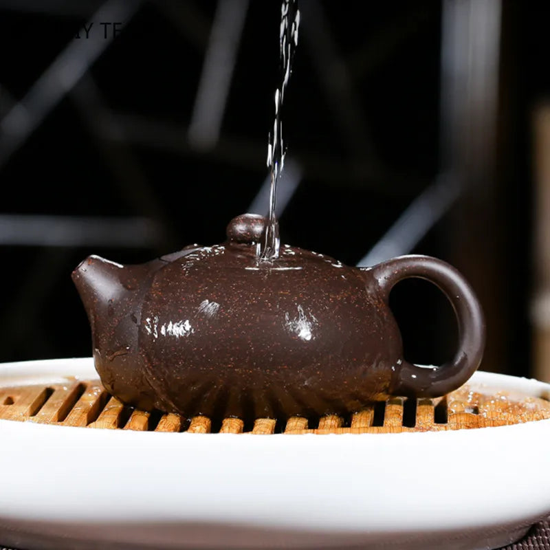 130ml Raw Ore Black Gold Sand Xishi Teapot Yixing Purple Clay Beauty Tea Pot Handmade Ball Hole Filter Tea Maker Zisha Teaware