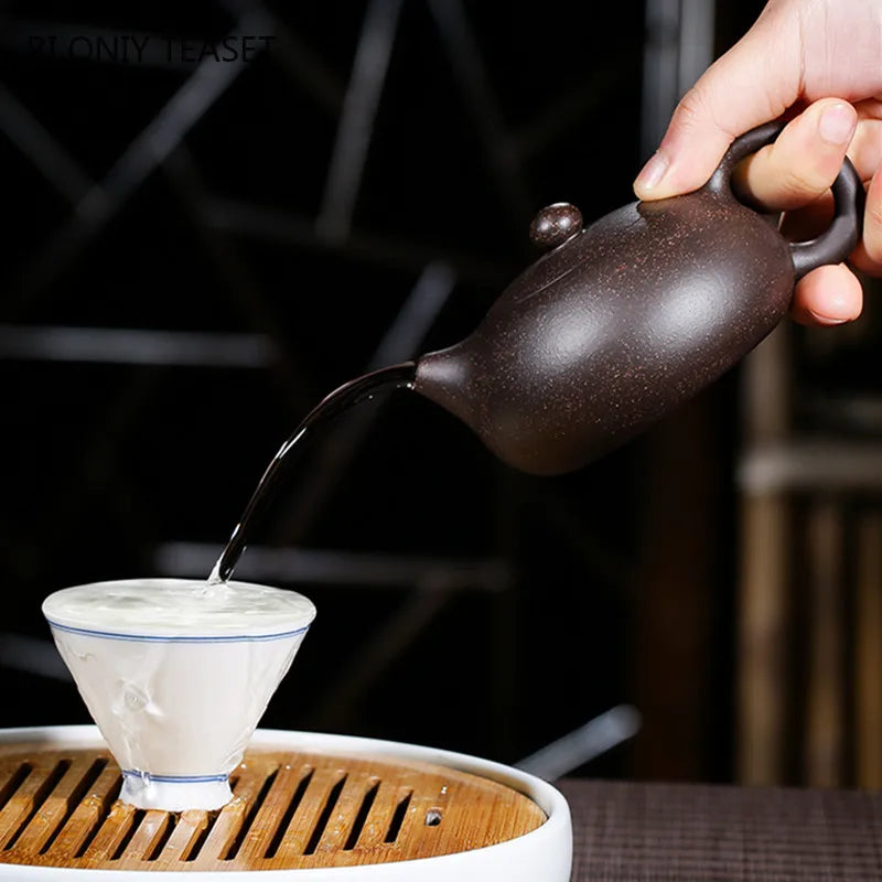 130ml Raw Ore Black Gold Sand Xishi Teapot Yixing Purple Clay Beauty Tea Pot Handmade Ball Hole Filter Tea Maker Zisha Teaware