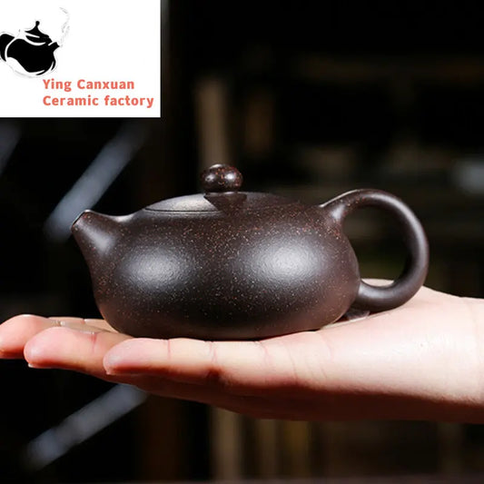 130ml Raw Ore Black Gold Sand Xishi Teapot Yixing Purple Clay Beauty Tea Pot Handmade Ball Hole Filter Tea Maker Zisha Teaware