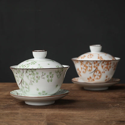 130ml Retro Blue and White Porcelain Gaiwan Chinese Ceramic Tea Bowl Home Tea Infuser Handmade Underglaze Color Tea Set Teacup