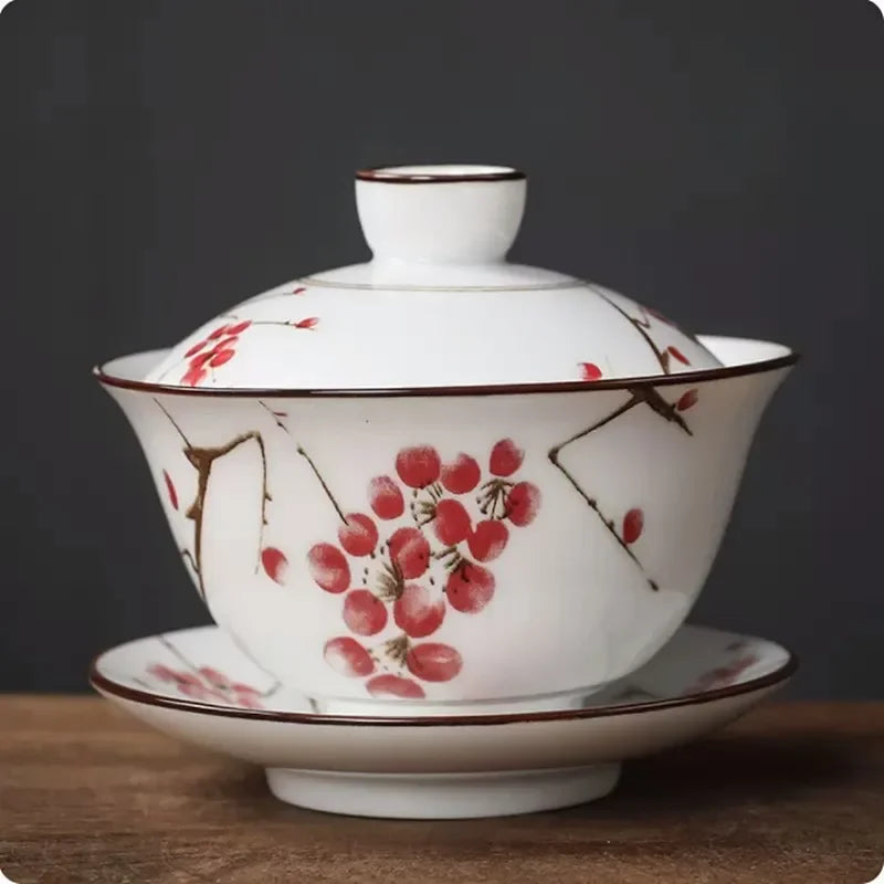 130ml Retro Blue and White Porcelain Gaiwan Chinese Ceramic Tea Bowl Home Tea Infuser Handmade Underglaze Color Tea Set Teacup
